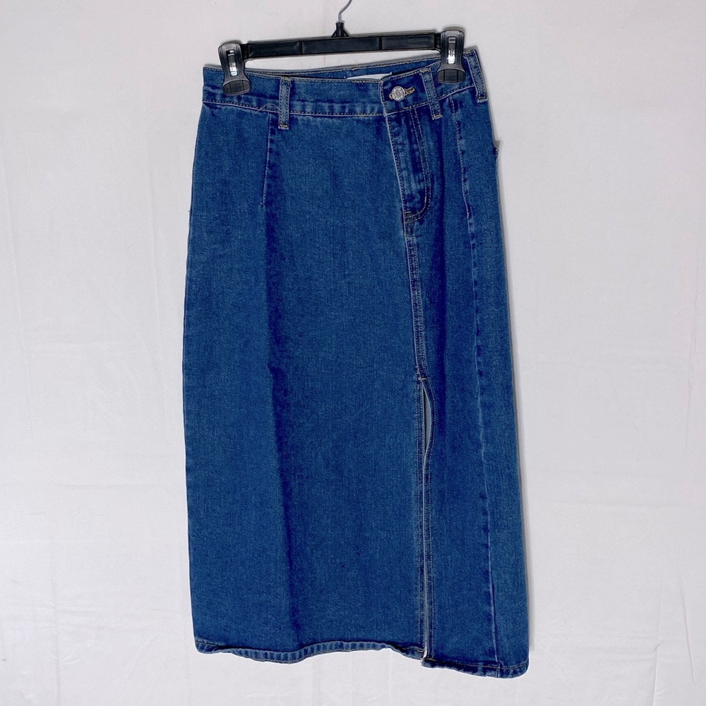 Superkoko Med Wash Blue Denim Jean Skirt Midi Skirt M